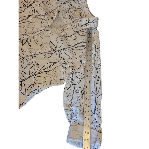 CYNTHIA ROWLEY Floral Print Roll Tab Sleeve 100% Linen Blouse sz L Anthropologie - Picture 5 of 7